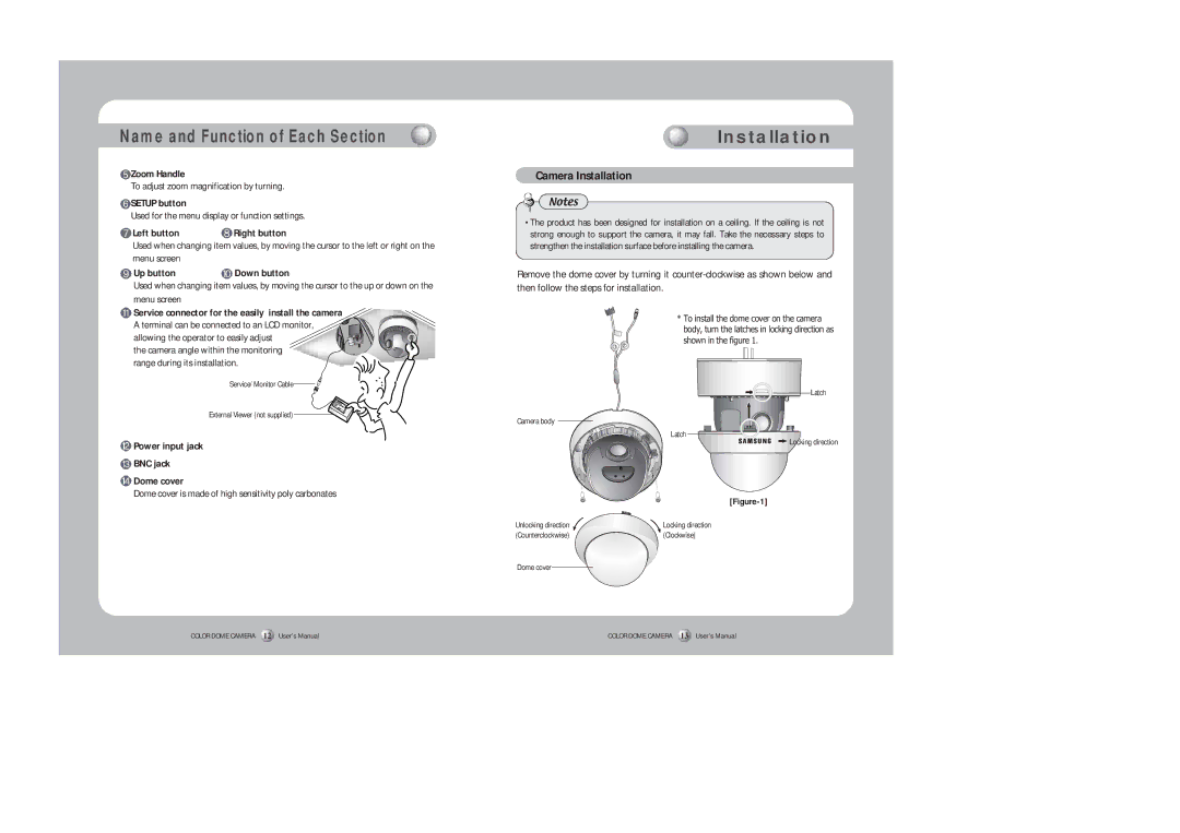 Samsung SID-450 instruction manual Camera Installation 