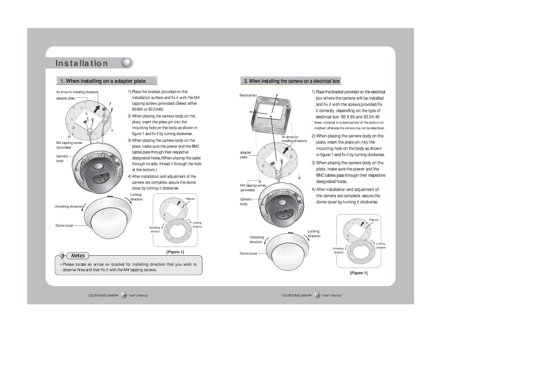 Samsung SID-450 instruction manual When installing on a adapter plate, When installing the camera on a electrical box 