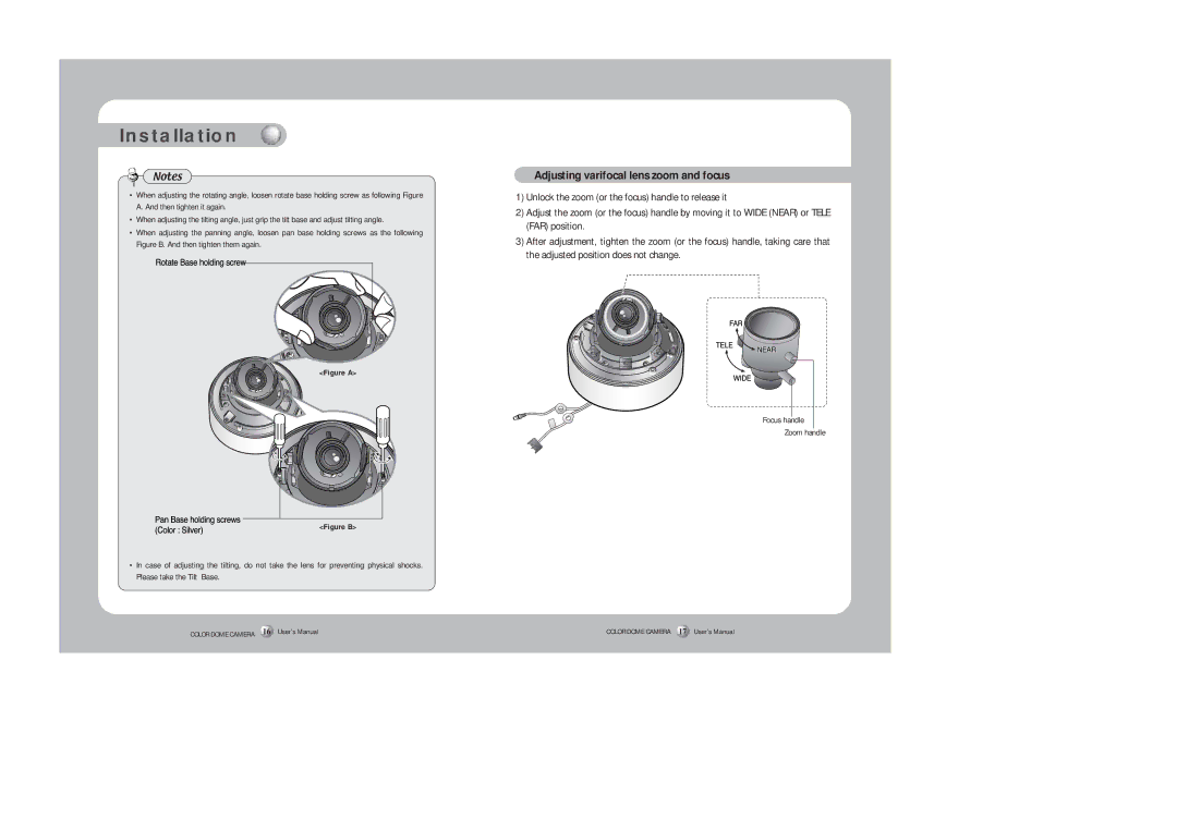 Samsung SID-452 instruction manual Adjusting varifocal lens zoom and focus, Figure a 