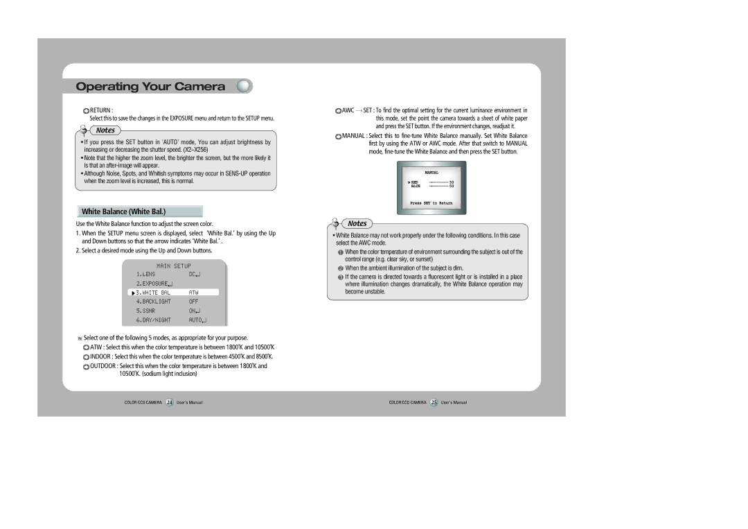 Samsung SID-560 user manual White Balance White Bal, Use the White Balance function to adjust the screen color 