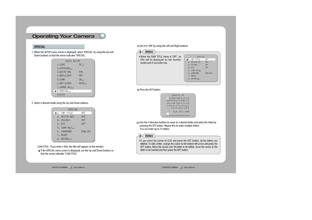 Samsung SID-560 user manual Special, Set it to ‘ON’ by using the Left and Right buttons, Press the SET button 