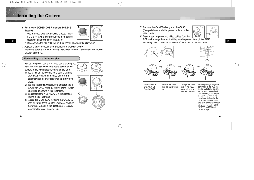 Samsung SID-600P manual For installing on a horizontal pipe 