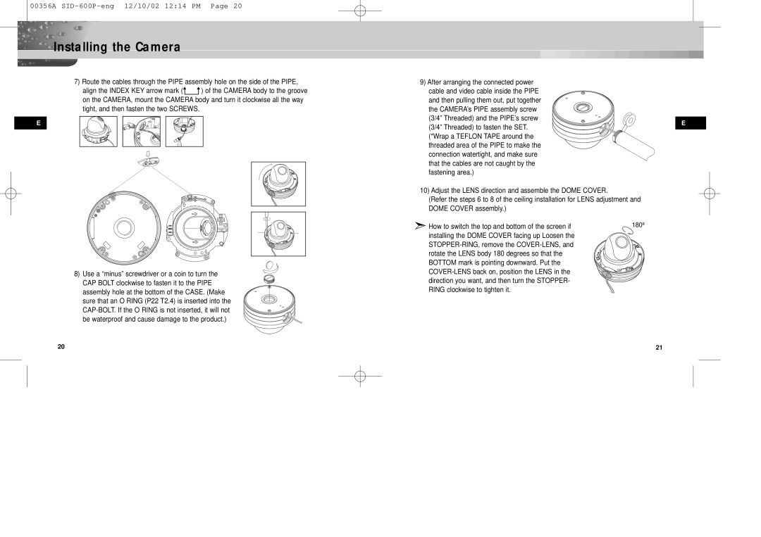 Samsung SID-600P manual Adjust the Lens direction and assemble the Dome Cover 