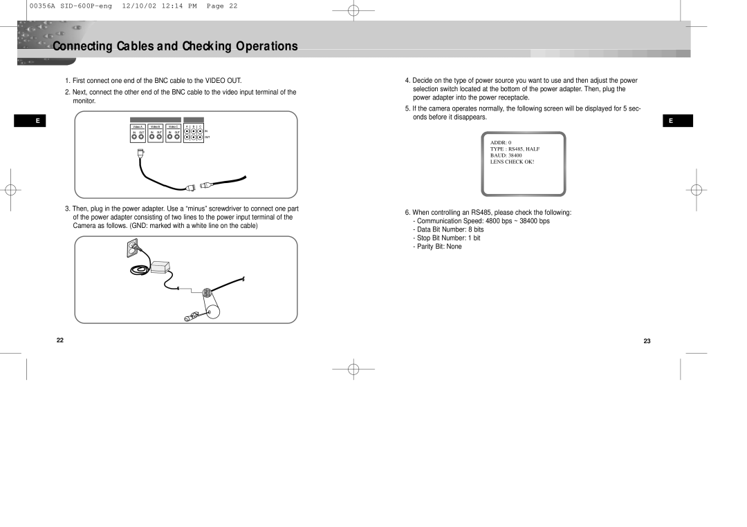 Samsung SID-600P manual Connecting Cables and Checking Operations 