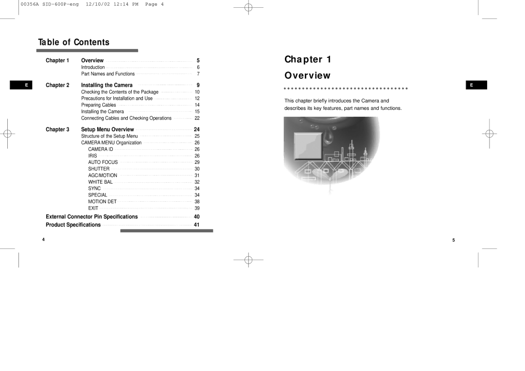 Samsung SID-600P manual Chapter Overview, Table of Contents 