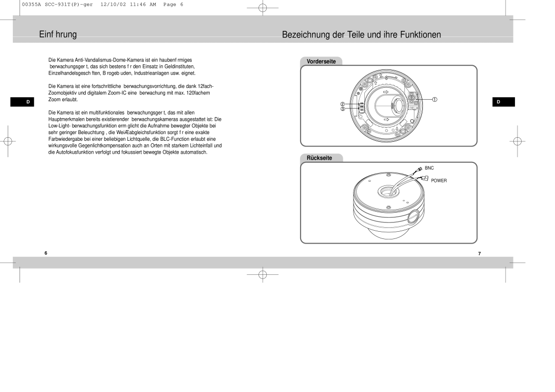 Samsung SID-600P manual Einführung Bezeichnung der Teile und ihre Funktionen, Vorderseite, Rückseite 