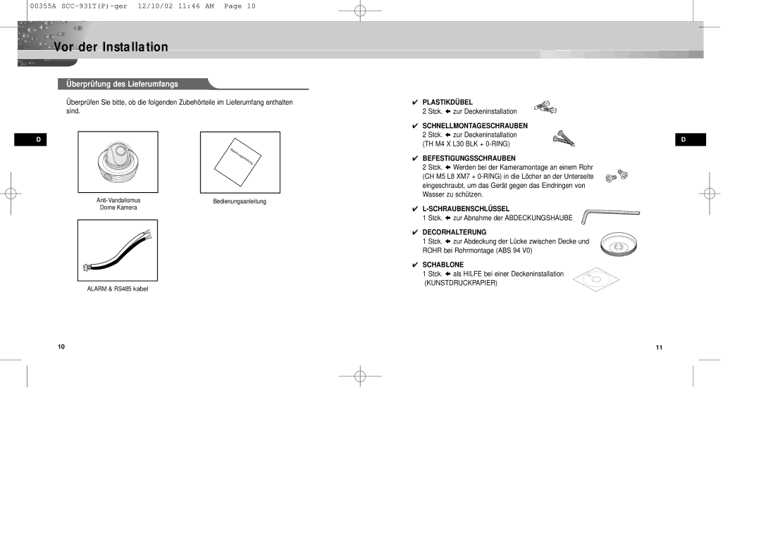 Samsung SID-600P manual Vor der Installation, Überprüfung des Lieferumfangs 