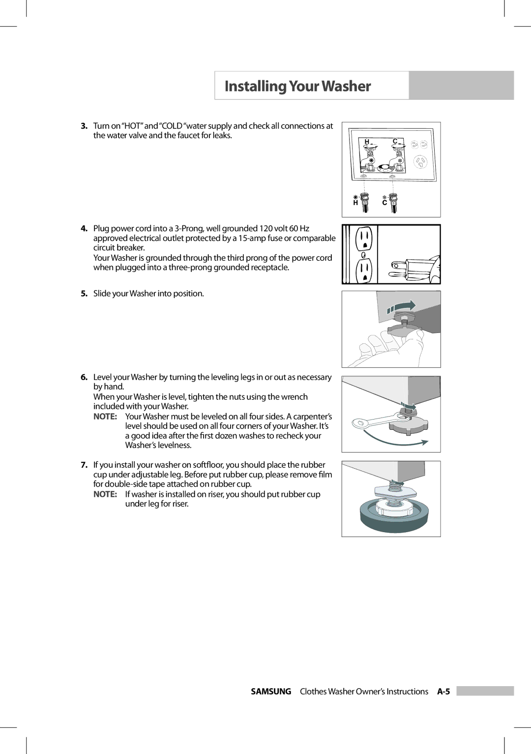 Samsung SilverCare Washer owner manual Installing Your Washer 