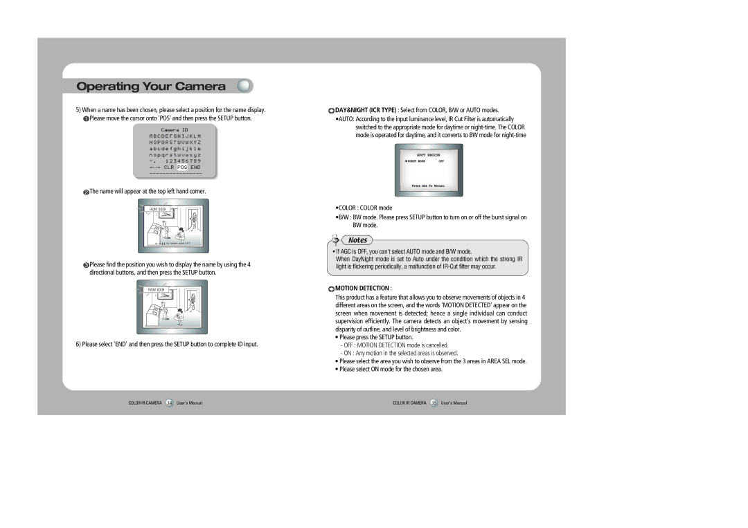 Samsung SIR-4250 user manual Motion Detection, If AGC is OFF, you cant select Auto mode and B/W mode 