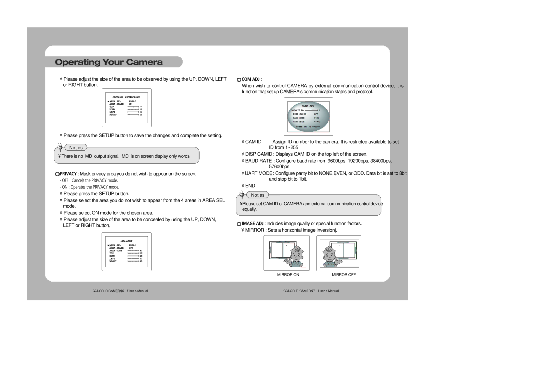 Samsung SIR-4250 user manual Com Adj, Cam Id 