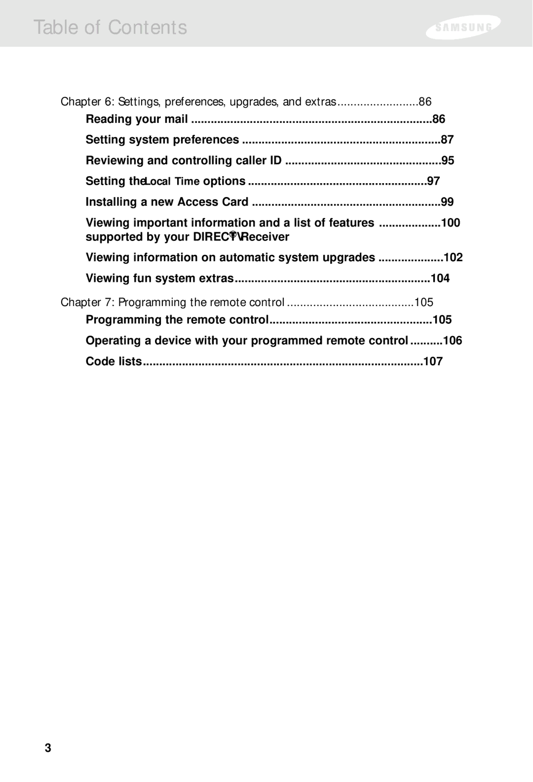 Samsung SIR-S310W, SIR-S300W owner manual 105 