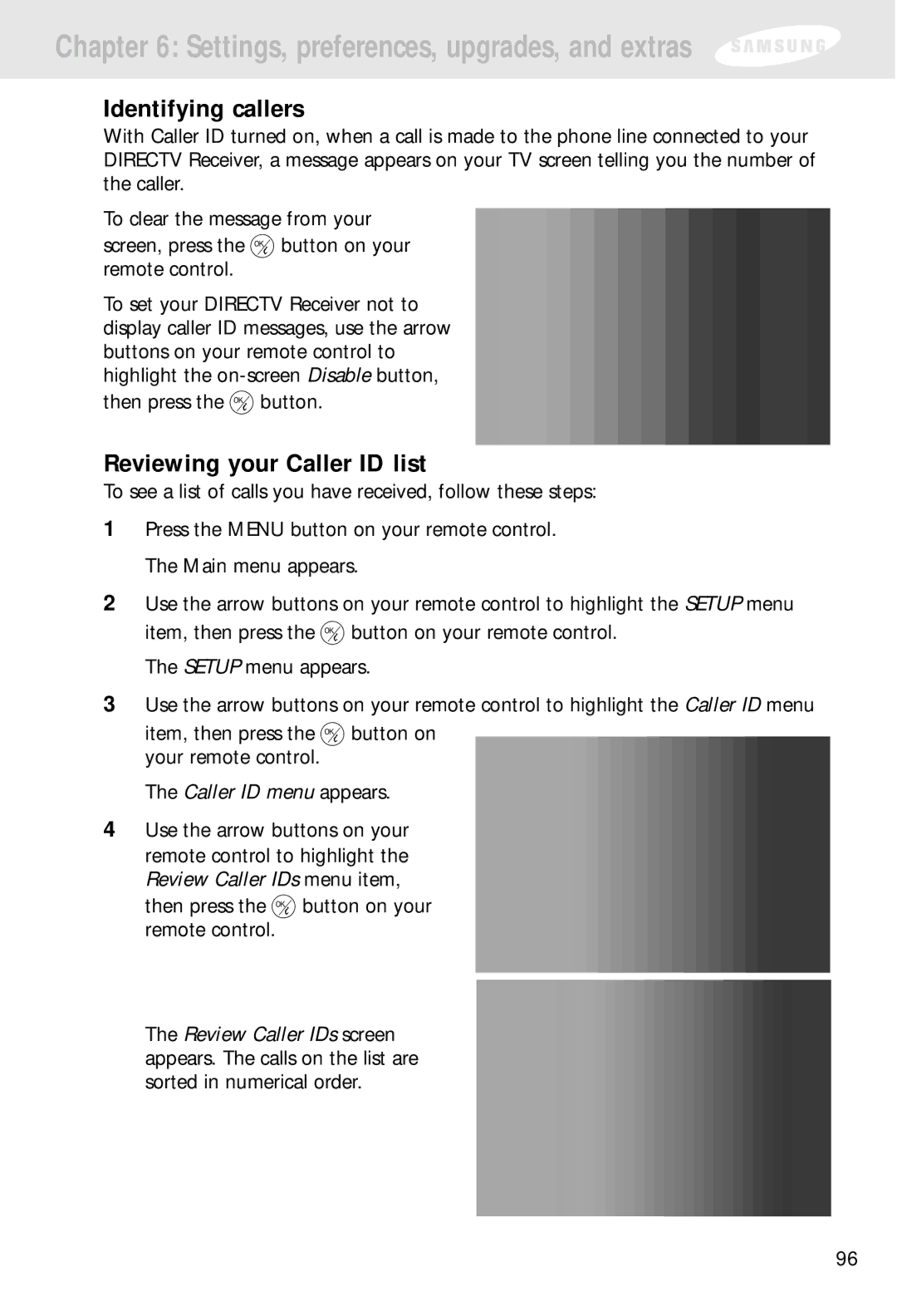 Samsung SIR-S300W, SIR-S310W owner manual Identifying callers, Reviewing your Caller ID list 