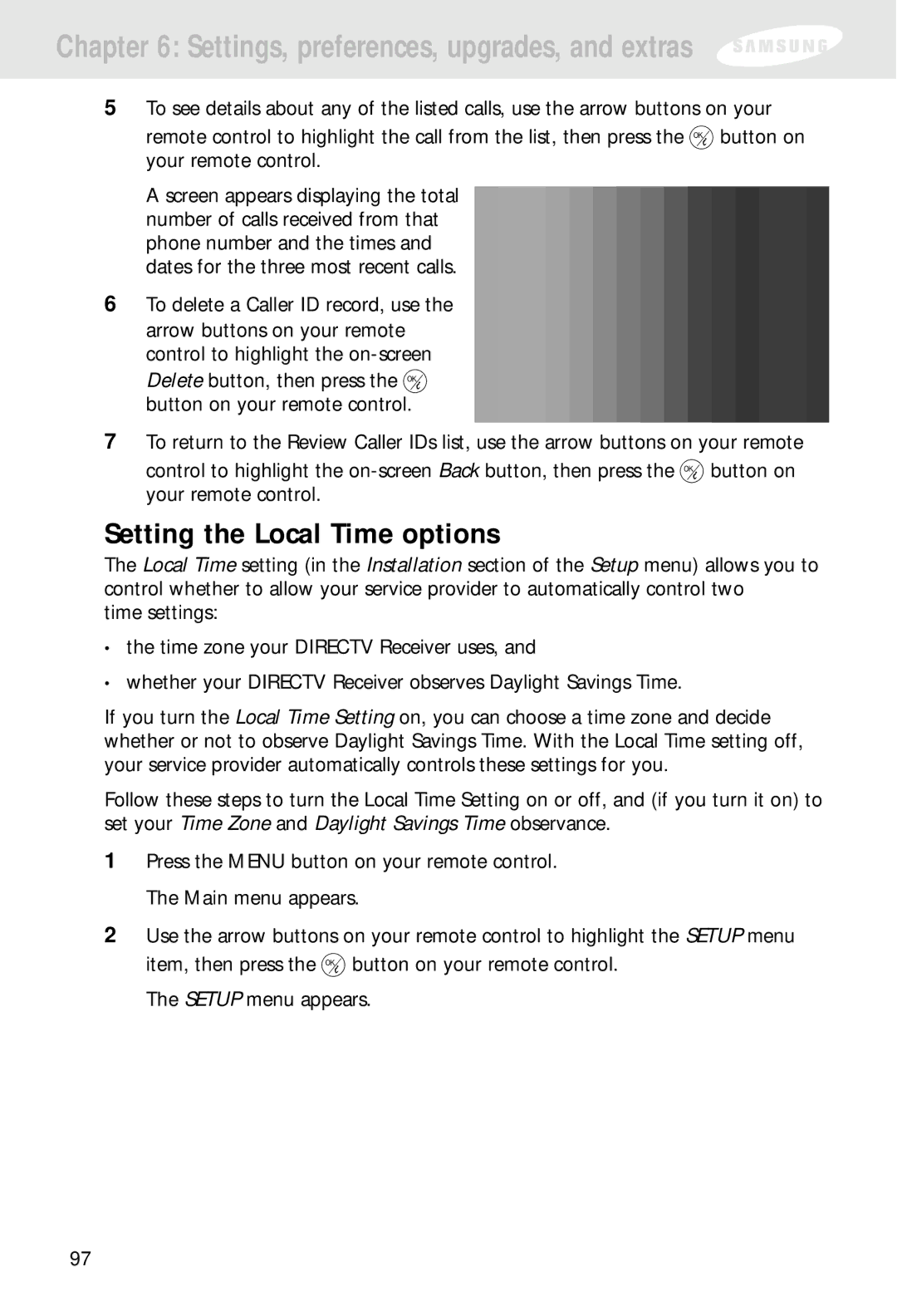 Samsung SIR-S310W, SIR-S300W owner manual Setting the Local Time options 