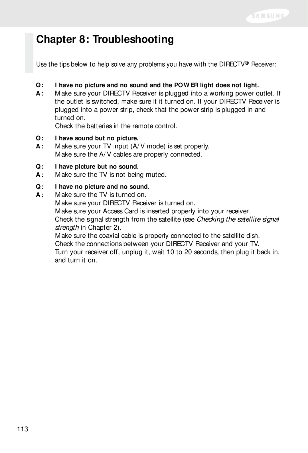 Samsung SIR-S310W, SIR-S300W owner manual Troubleshooting 