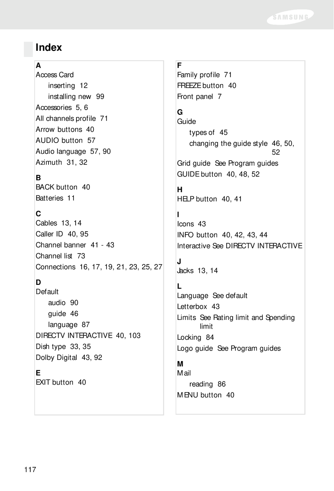 Samsung SIR-S310W, SIR-S300W owner manual Index 