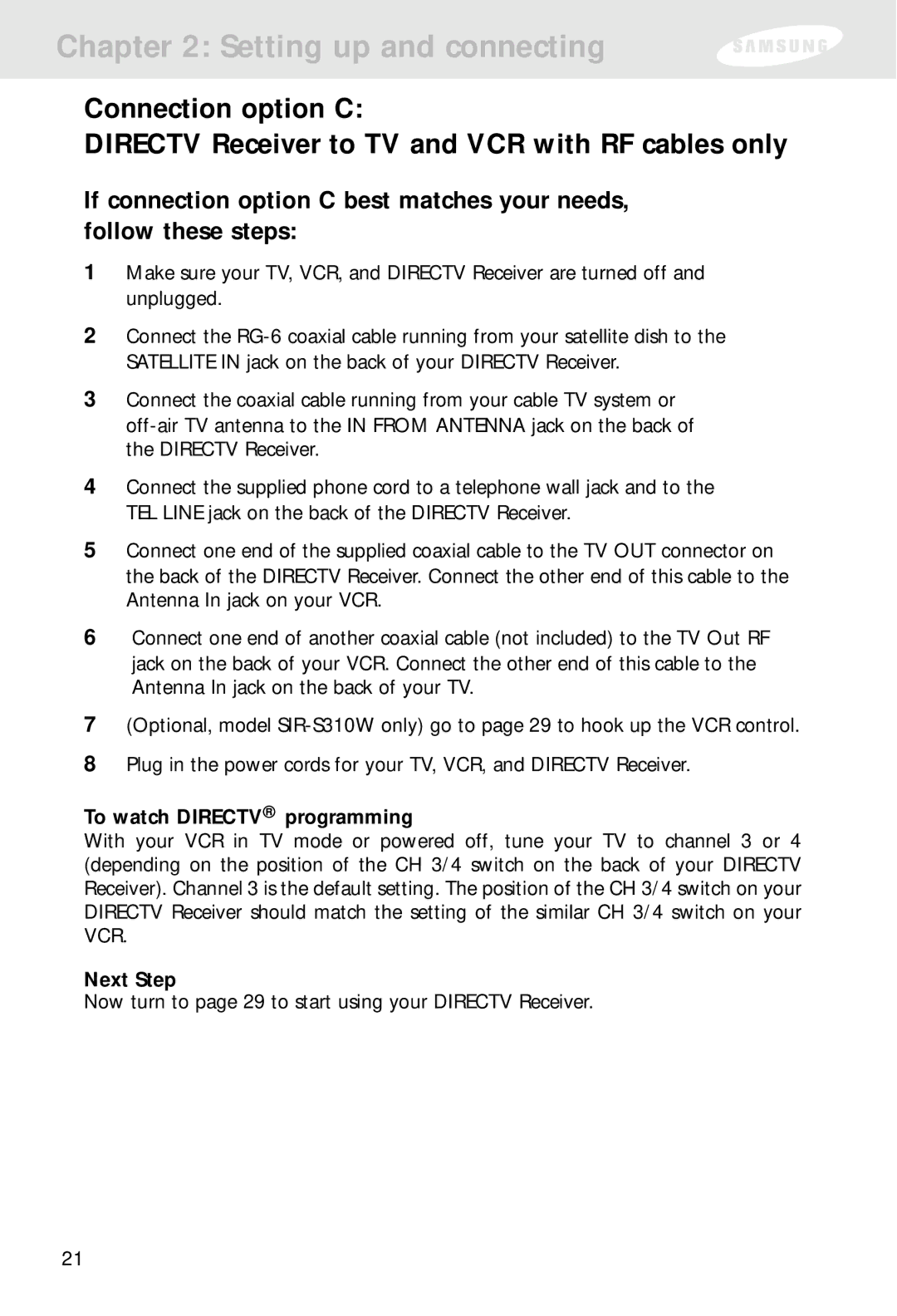 Samsung SIR-S310W, SIR-S300W owner manual Setting up and connecting 