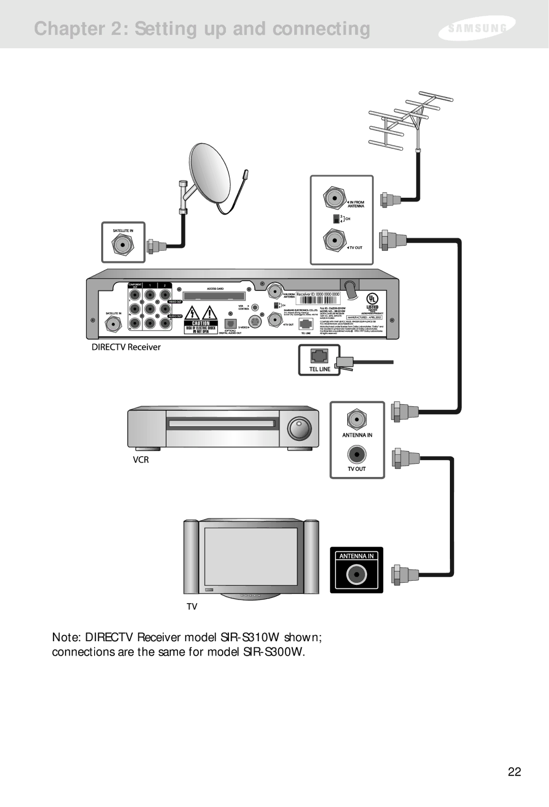 Samsung SIR-S300W, SIR-S310W owner manual Setting up and connecting 