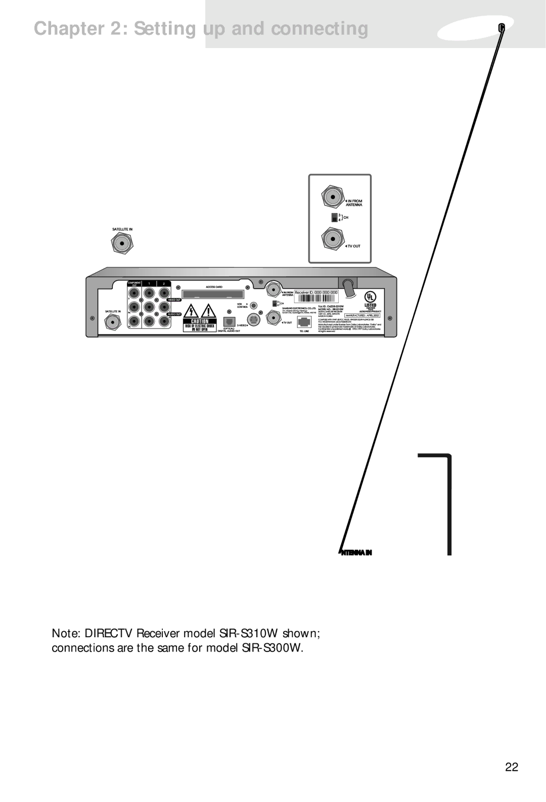 Samsung SIR-S310W, SIR-S300W owner manual Setting up and connecting 