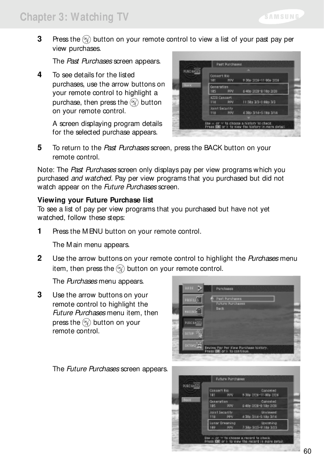 Samsung SIR-S300W, SIR-S310W owner manual Viewing your Future Purchase list 