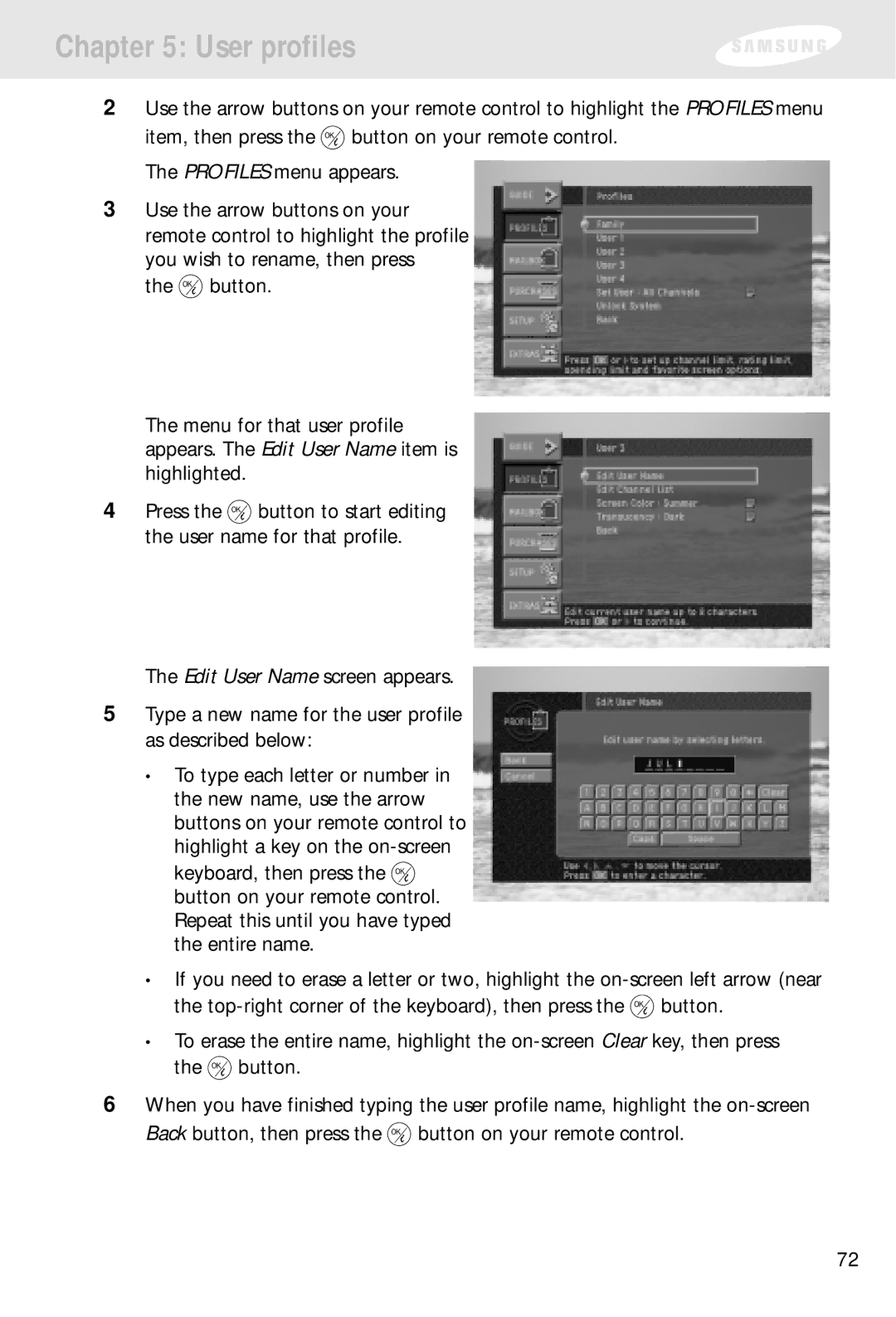 Samsung SIR-S300W, SIR-S310W owner manual User profiles 