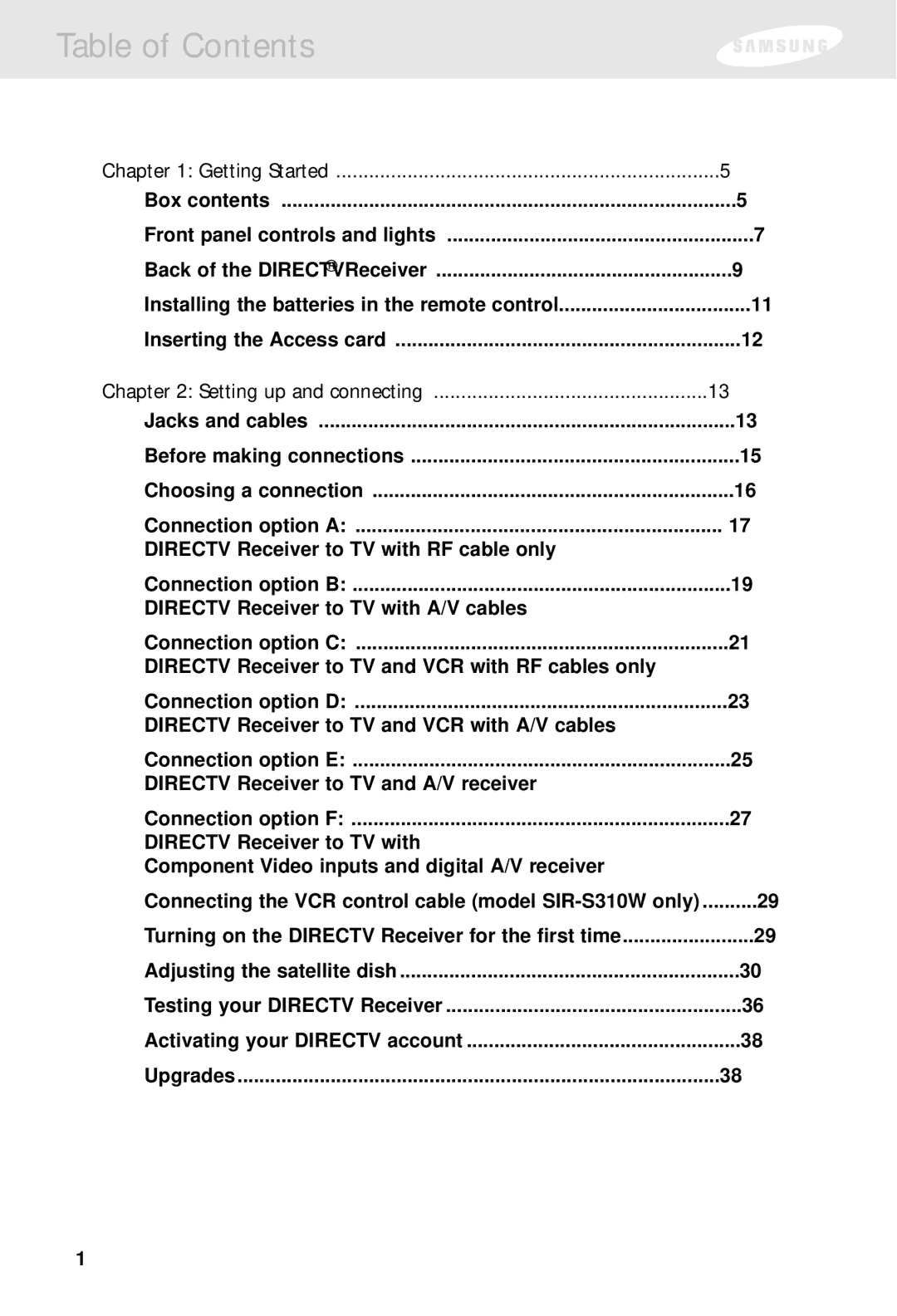 Samsung SIR-S310W, SIR-S300W owner manual Table of Contents 