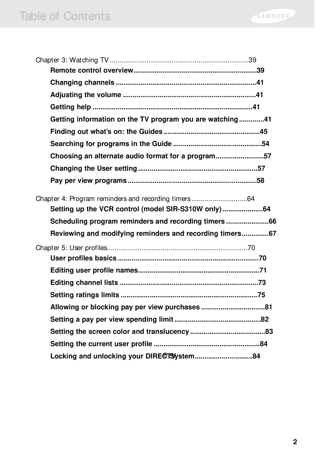 Samsung SIR-S300W, SIR-S310W owner manual Watching TV 