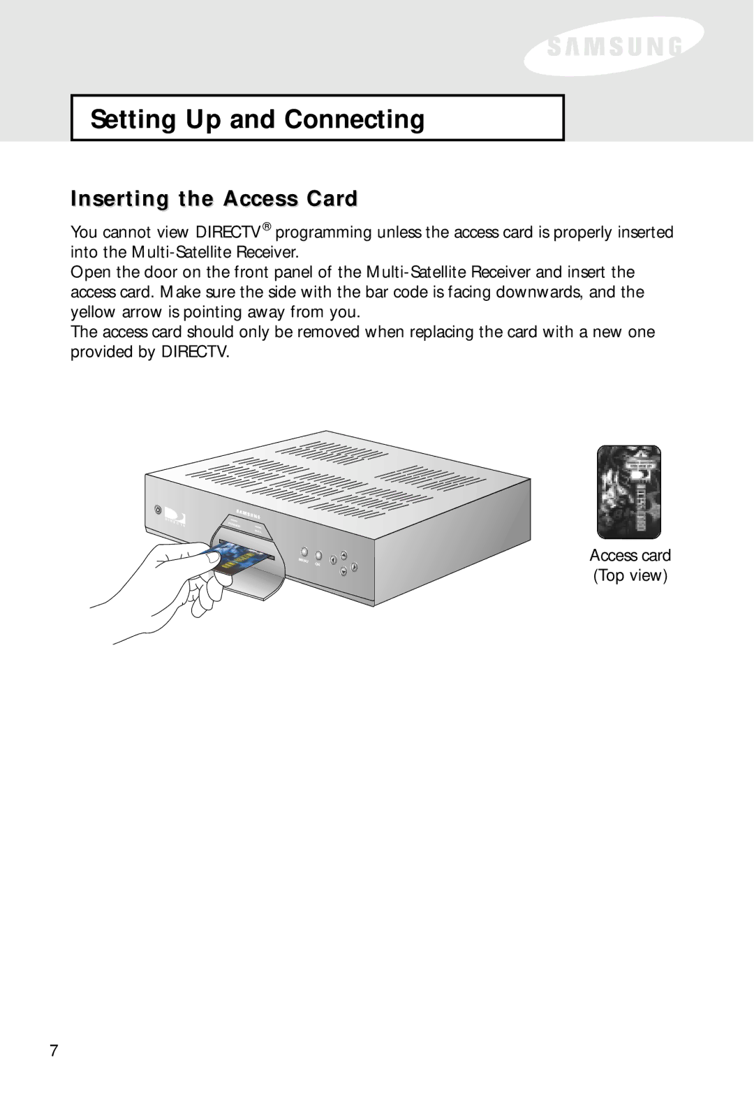 Samsung SIR-S60W owner manual Inserting the Access Card 