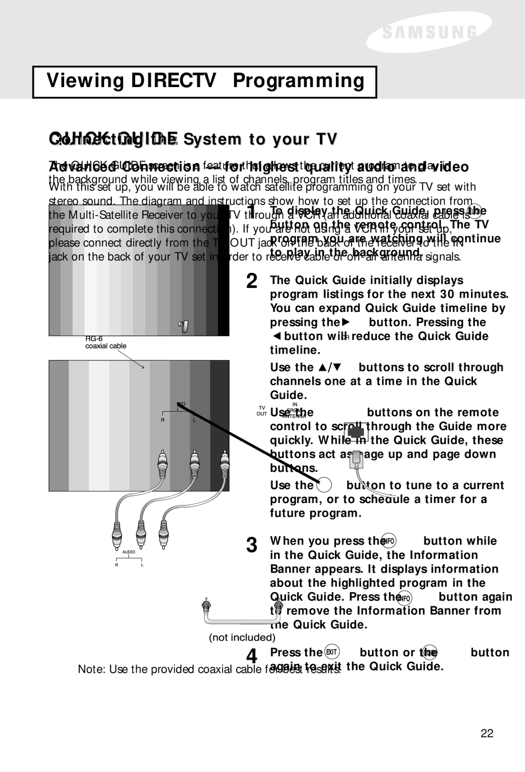 Samsung SIR-S60W owner manual Button while, Quick Guide, the Information, About the highlighted program, Quick Guide. Press 