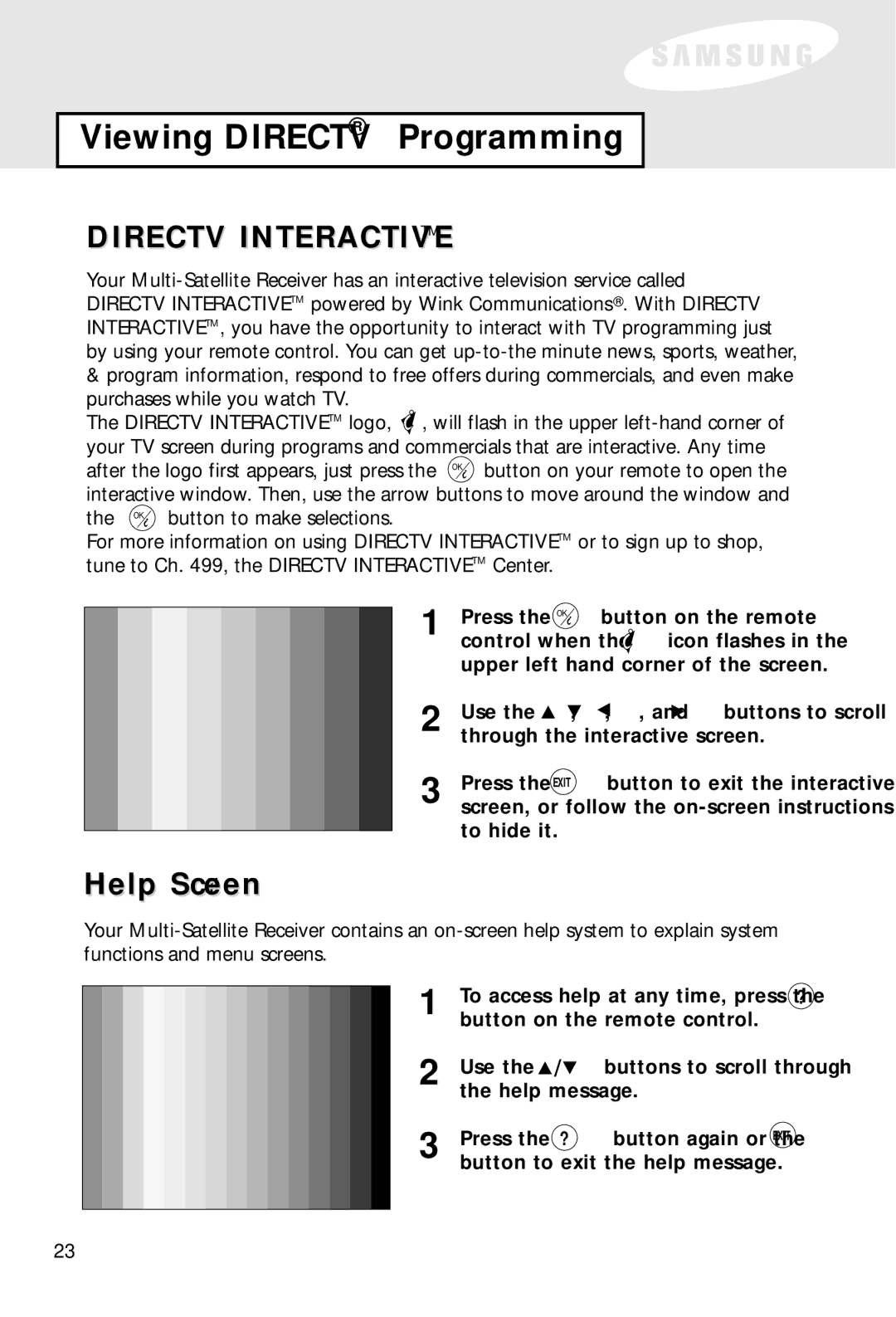 Samsung SIR-S60W owner manual Help Screen 