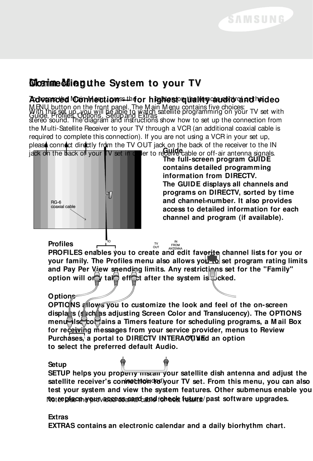 Samsung SIR-S60W owner manual Menu Overview, Main Menu 