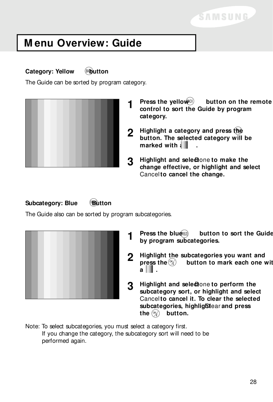 Samsung SIR-S60W owner manual Category Yellow Back button, Subcategory Blue Freeze Button 