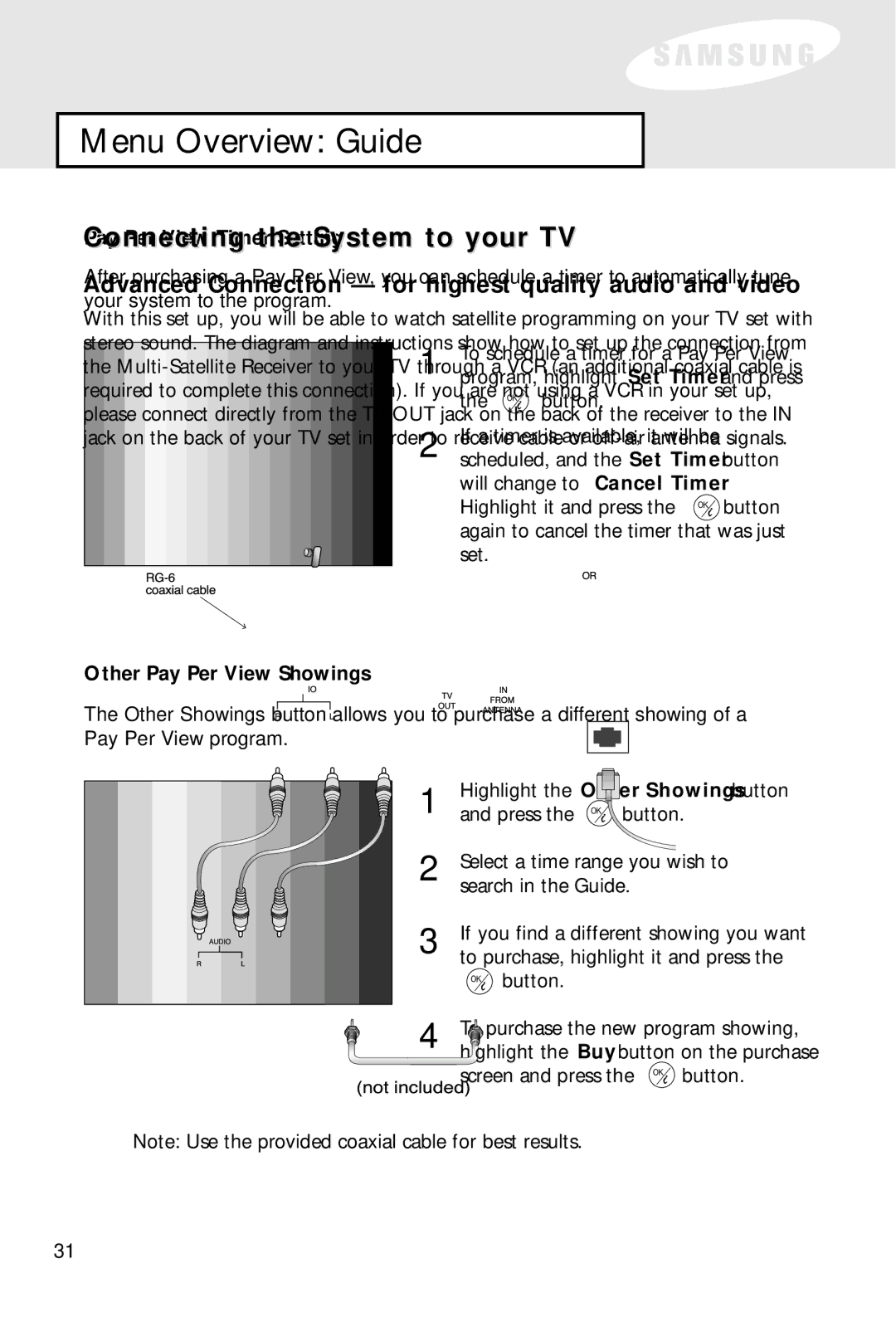 Samsung SIR-S60W owner manual Pay Per View Timer Setting, Other Pay Per View Showings 