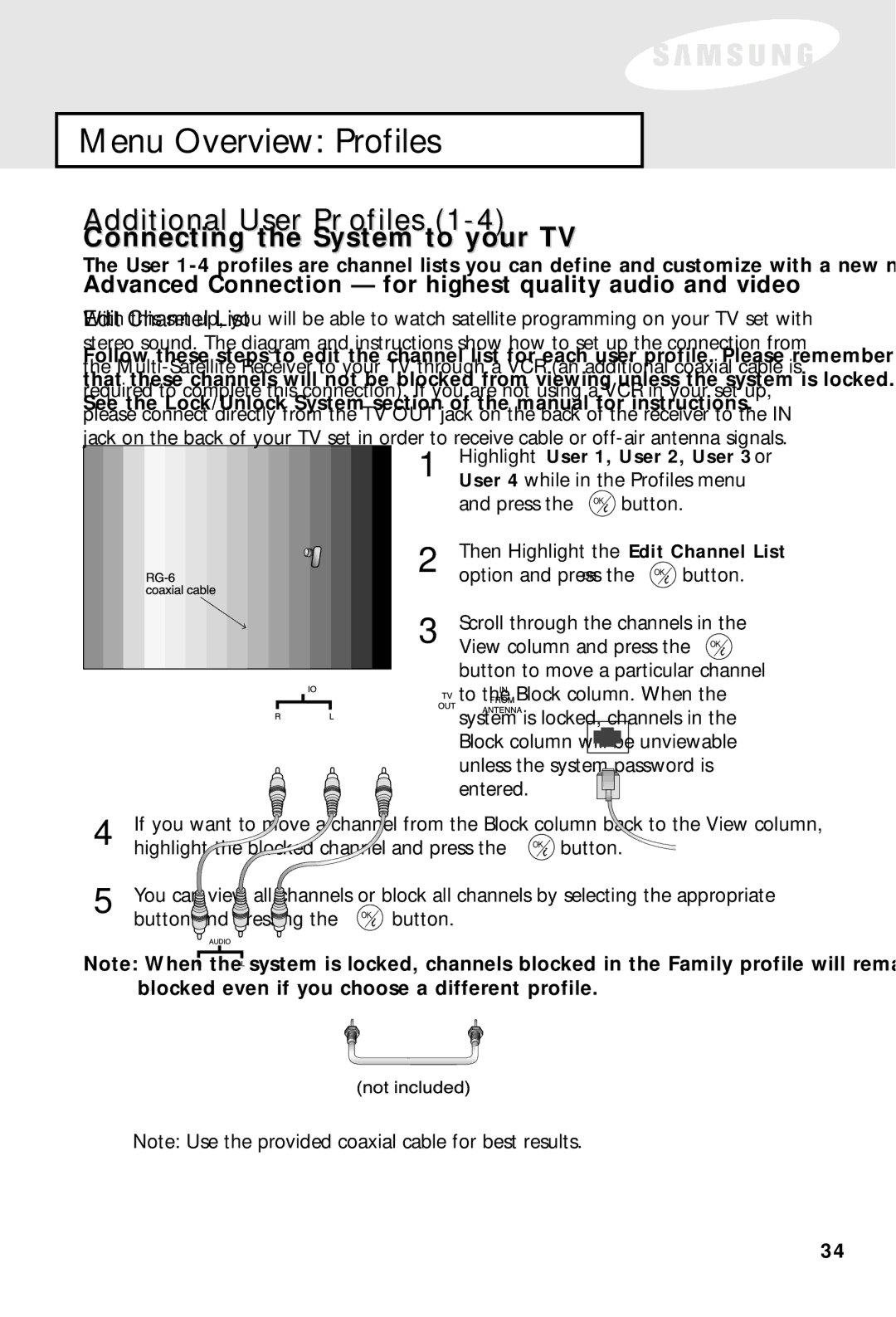 Samsung SIR-S60W owner manual Additional User Profiles, User 4 while in the Profiles menu 