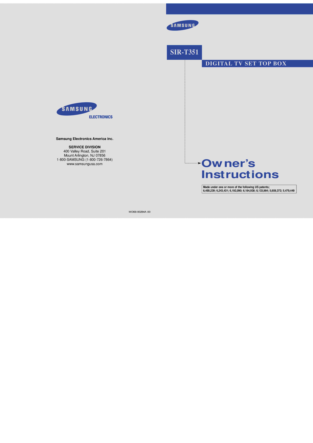 Samsung SIR-T351 manual Owner’s Instructions 