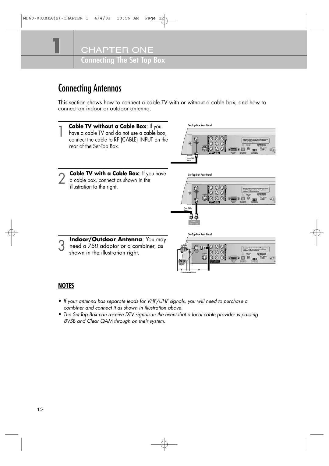 Samsung SIR-T351 manual Connecting Antennas, Cable TV without a Cable Box If you, Cable TV with a Cable Box If you have 