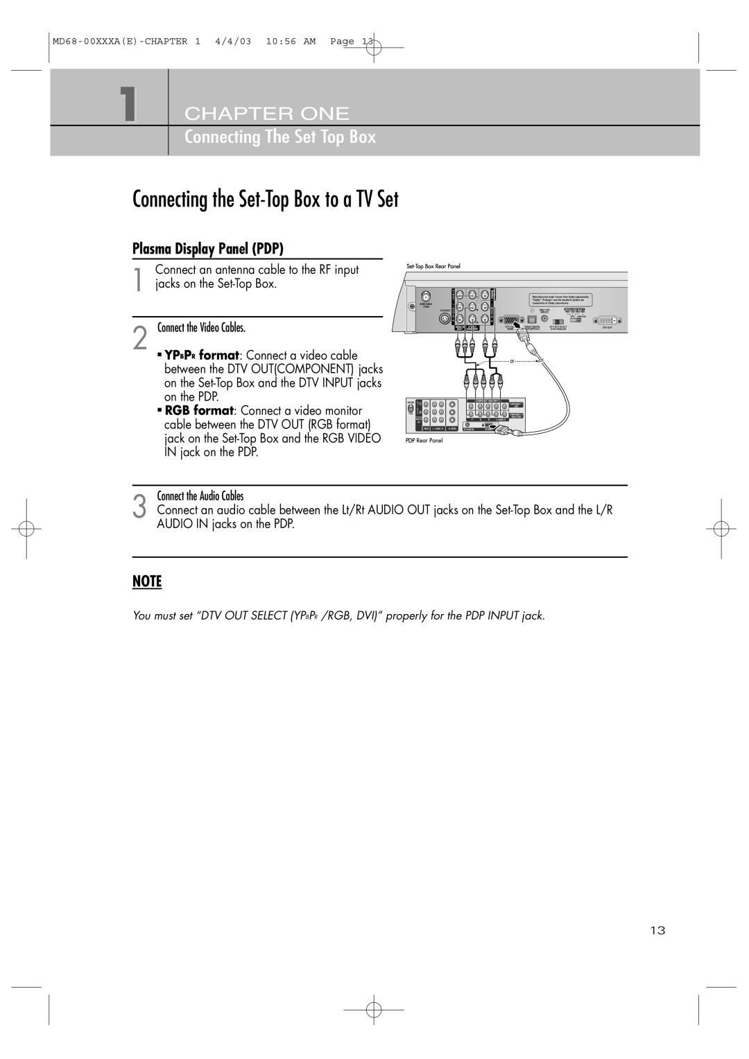 Samsung SIR-T351 manual Connecting the Set-Top Box to a TV Set, Plasma Display Panel PDP, On the PDP, Jack on the PDP 