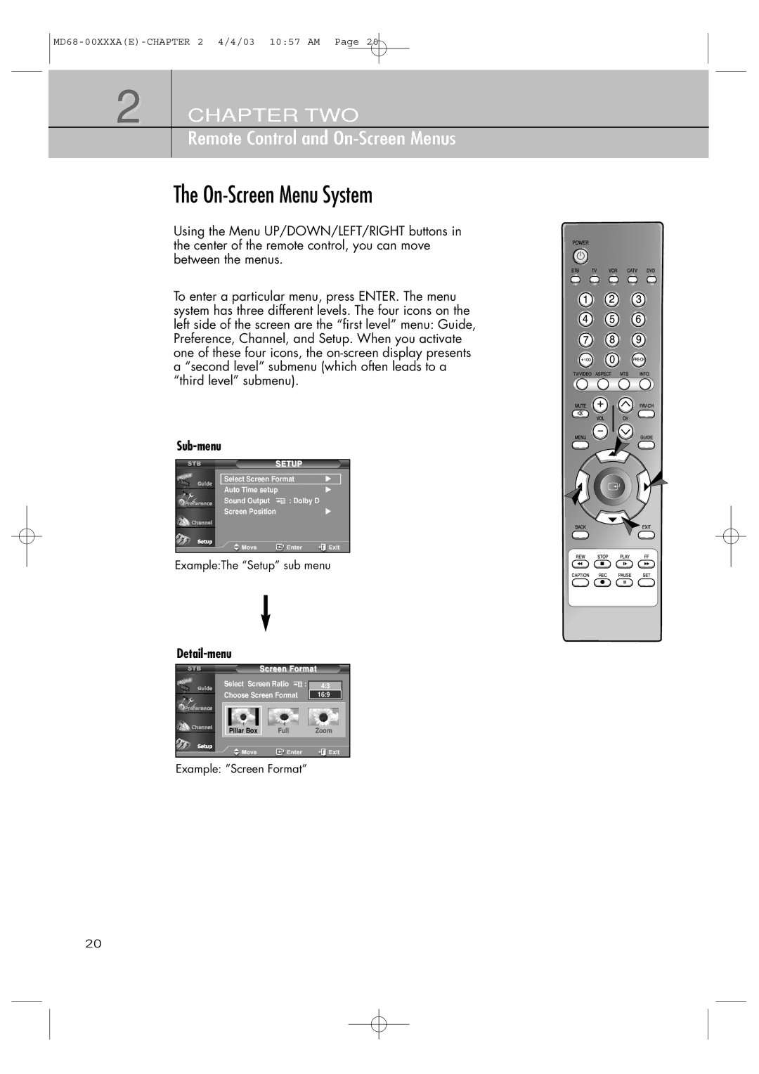 Samsung SIR-T351 manual On-Screen Menu System, Sub-menu, Detail-menu 