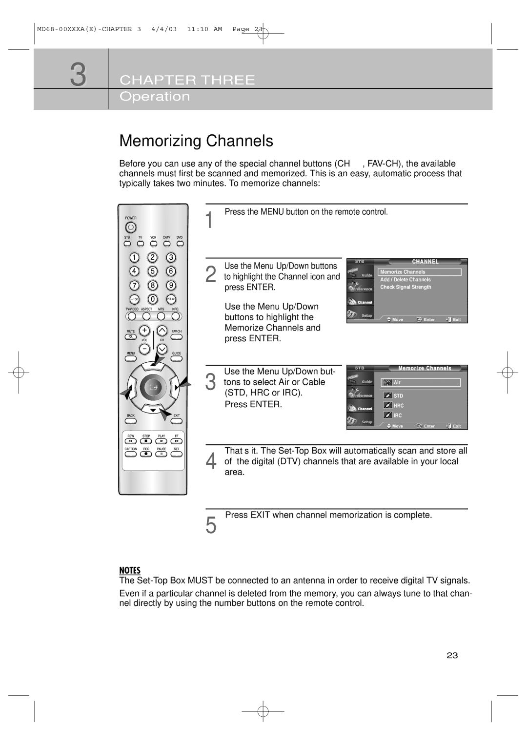 Samsung SIR-T351 manual Memorizing Channels 