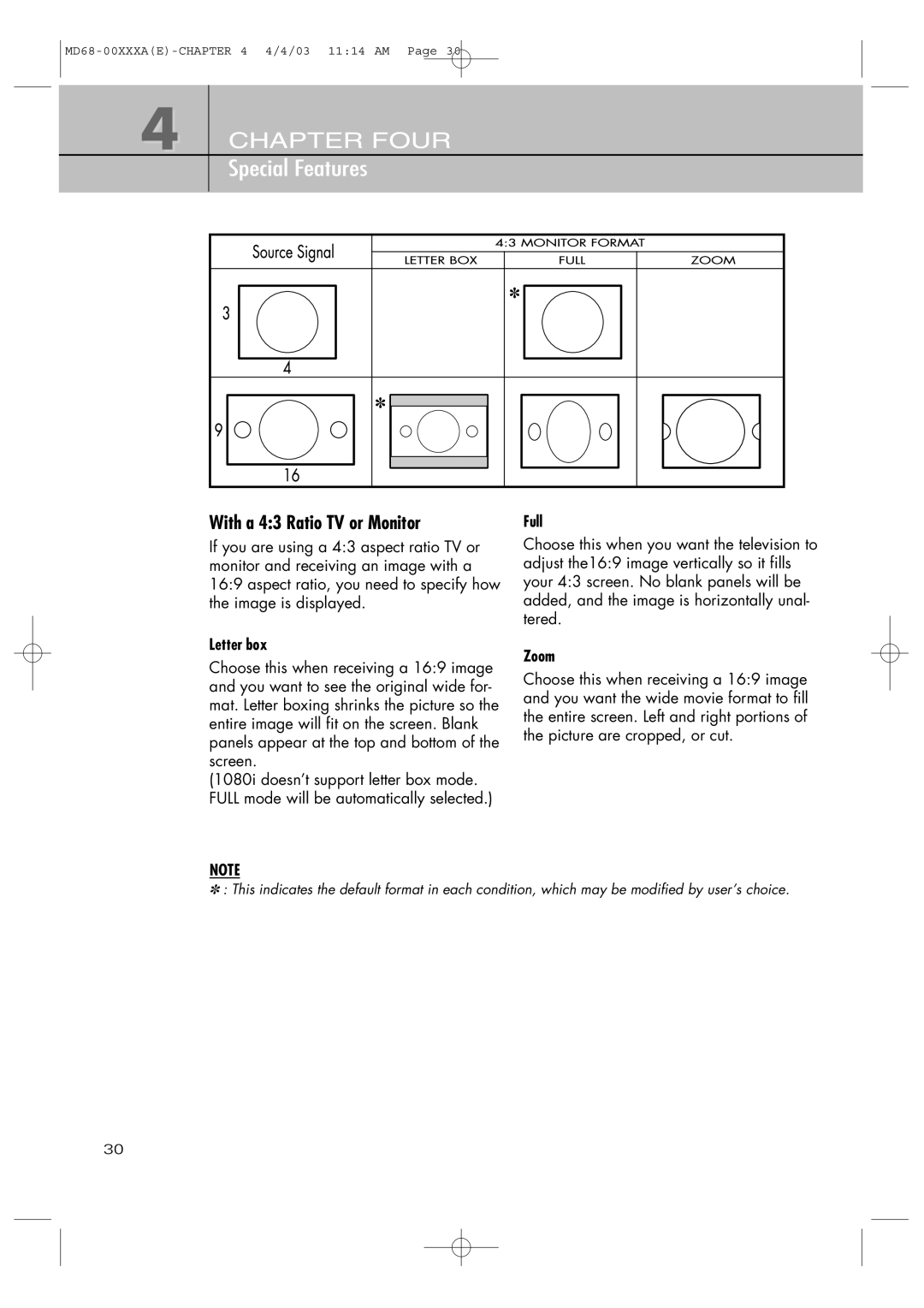 Samsung SIR-T351 manual With a 43 Ratio TV or Monitor, Full, Letter box, Zoom 