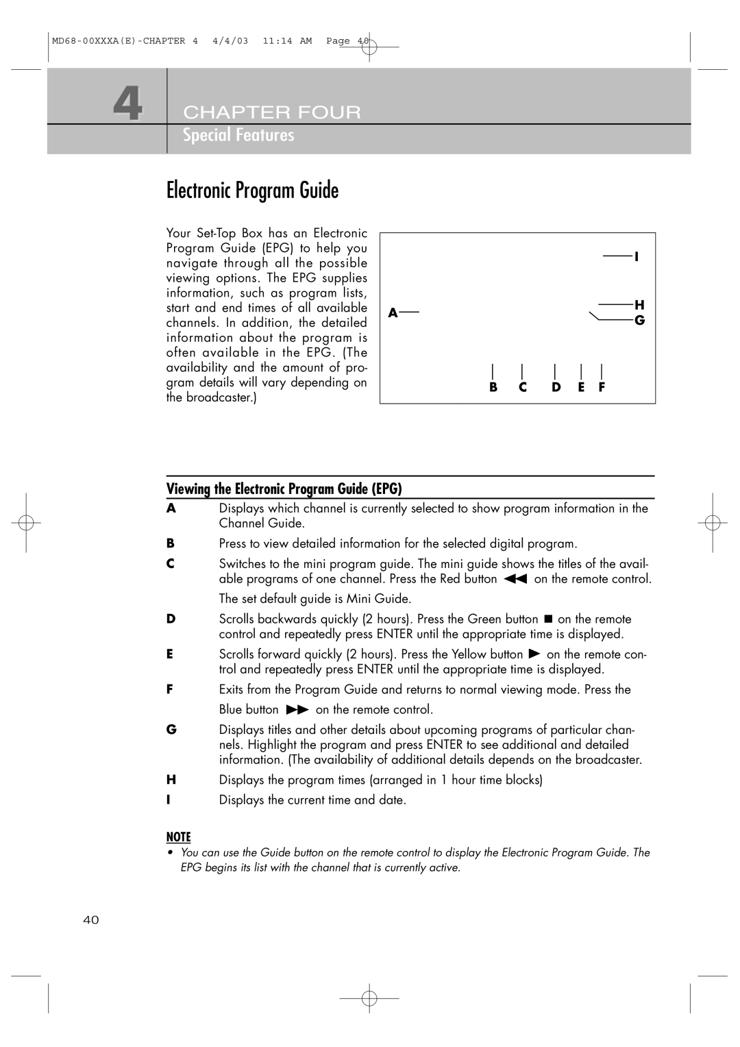 Samsung SIR-T351 manual Viewing the Electronic Program Guide EPG 