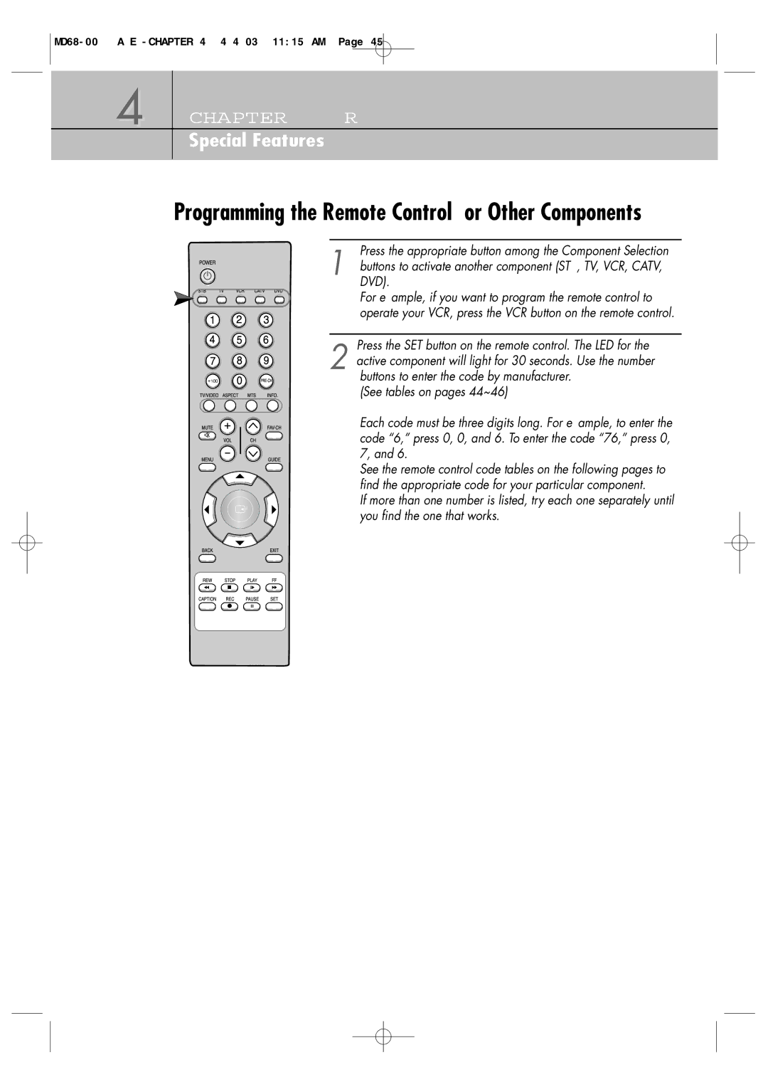 Samsung SIR-T351 manual Programming the Remote Control for Other Components 