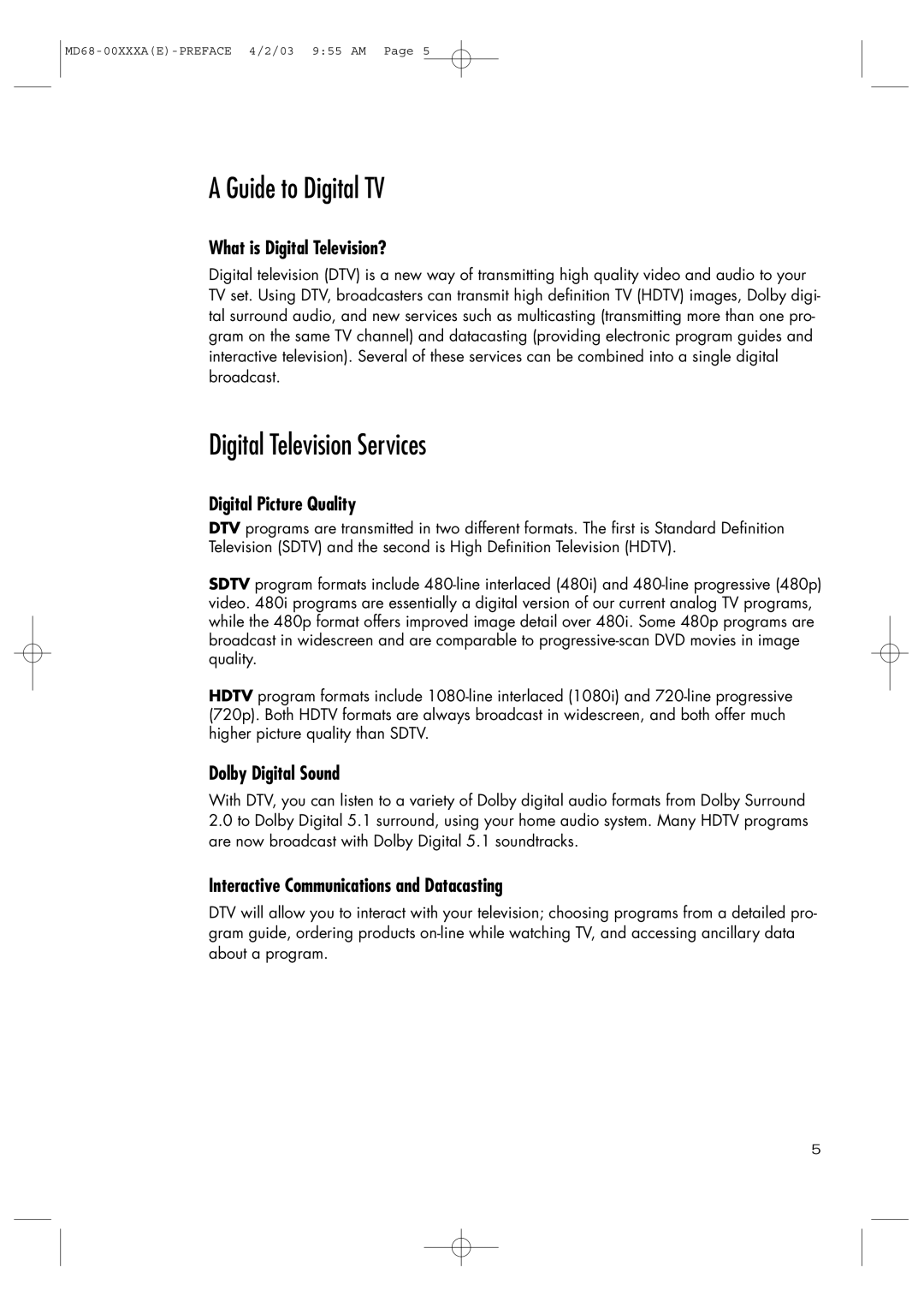 Samsung SIR-T351 manual Guide to Digital TV, Digital Television Services 