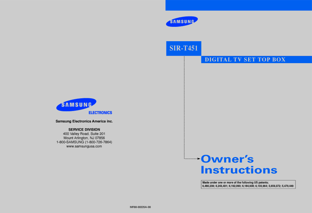 Samsung SIR-T451 manual Owner’s Instructions 