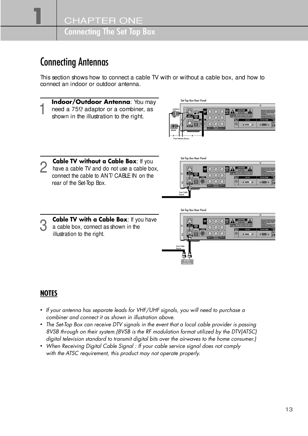 Samsung SIR-T451 manual Connecting Antennas, Indoor/Outdoor Antenna You may, Cable TV without a Cable Box If you 