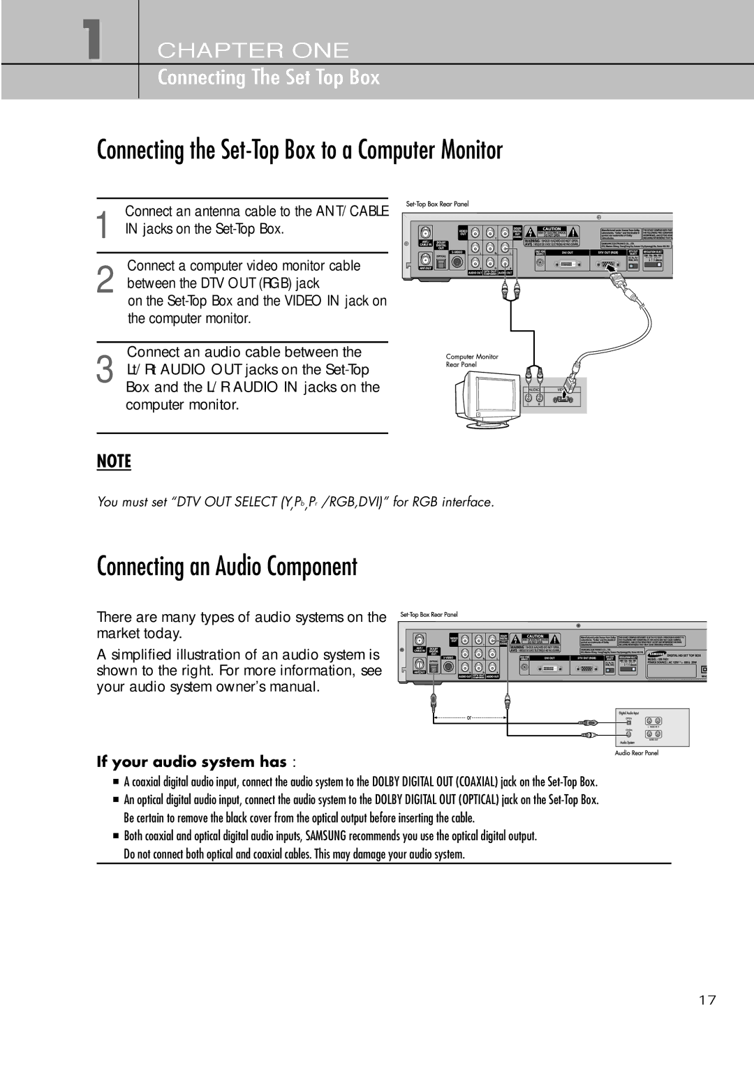 Samsung SIR-T451 Connecting the Set-Top Box to a Computer Monitor, Connecting an Audio Component, If your audio system has 