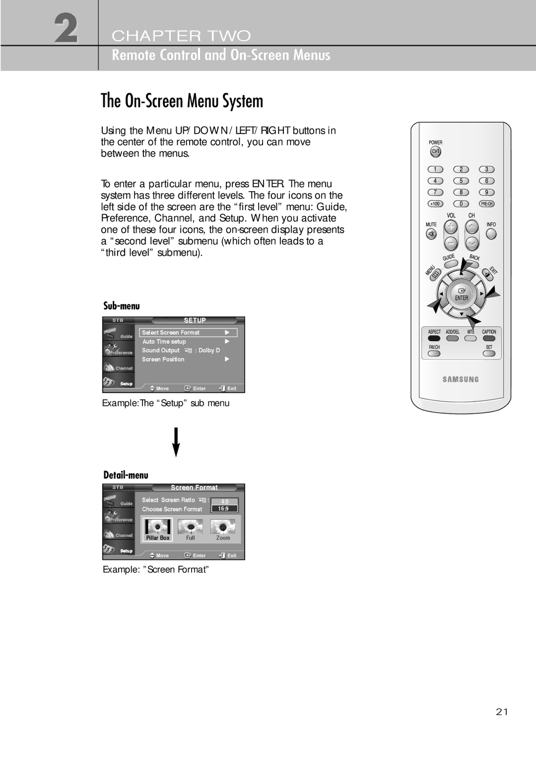 Samsung SIR-T451 manual On-Screen Menu System, Sub-menu, Detail-menu 