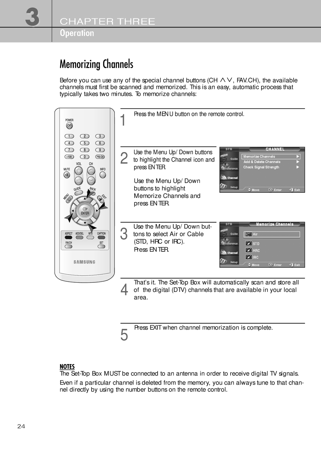 Samsung SIR-T451 manual Memorizing Channels 