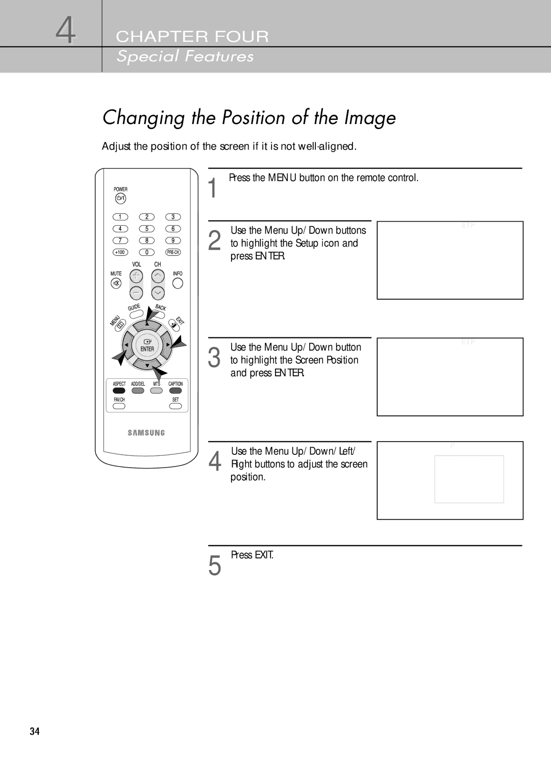 Samsung SIR-T451 manual Changing the Position of the Image 