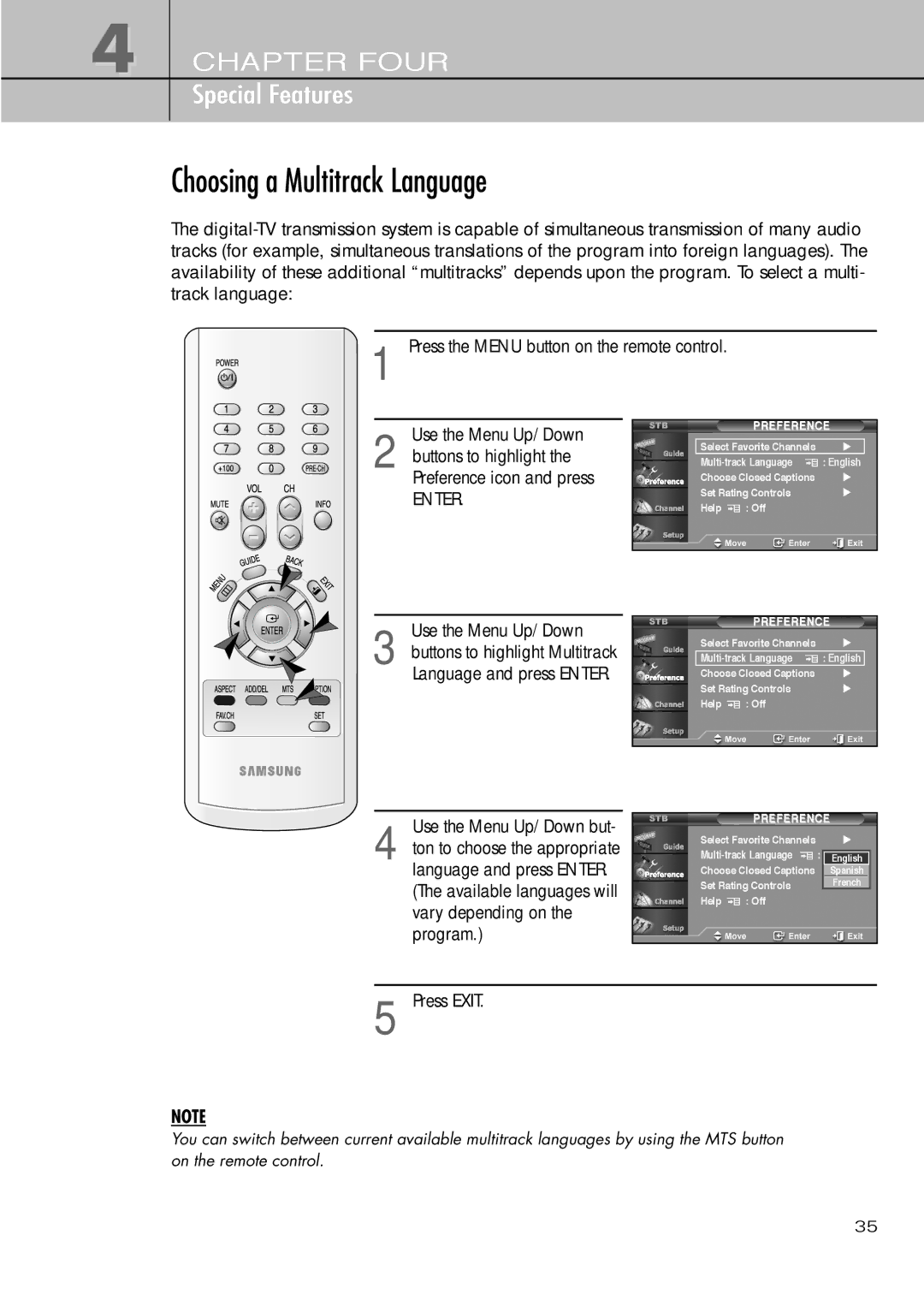 Samsung SIR-T451 manual Choosing a Multitrack Language 