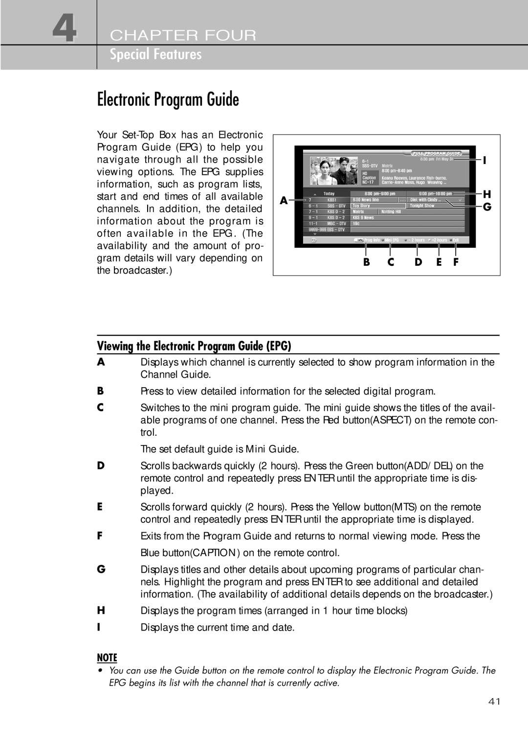 Samsung SIR-T451 manual Viewing the Electronic Program Guide EPG 